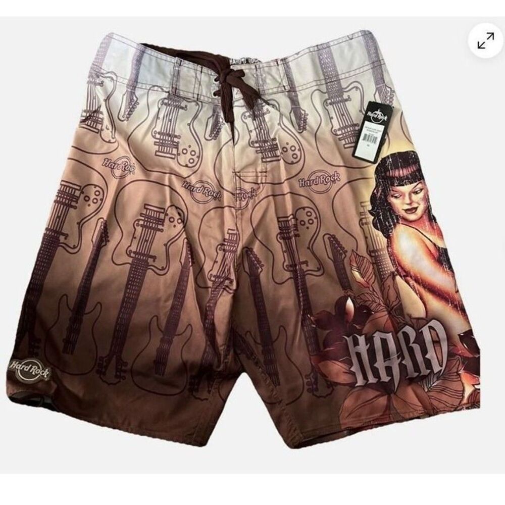 Hard Rock Cafe Vintage Surf Pinup Board Shorts Swim Trunks Size 28 Free Shipping